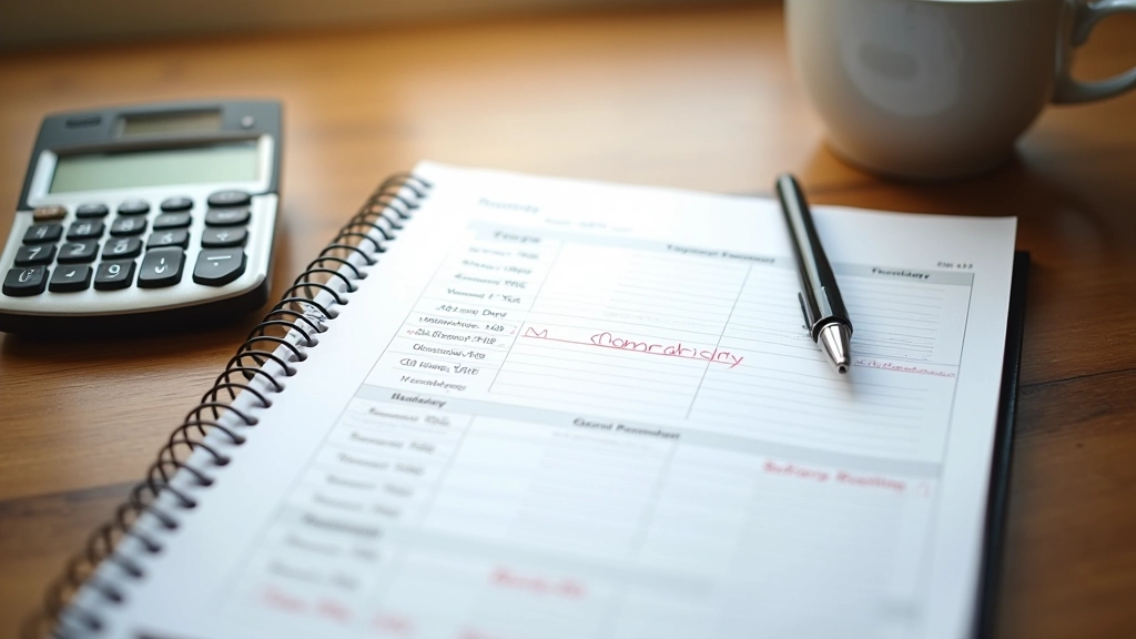Kalender mit markierten Terminen und Vorauszahlungen auf dem Schreibtisch