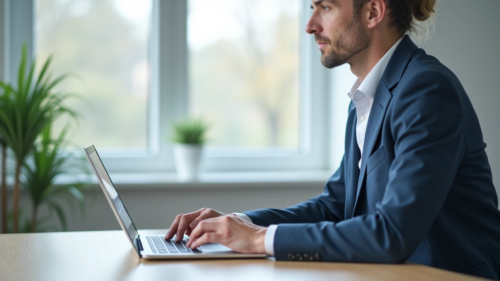 Laptop mit digitalisiertem Dokumentensystem für Finanzunterlagen